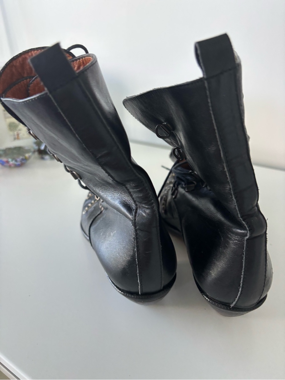 Black Leather Lace-Up Western Ankle Boots - Picture 3 of 5